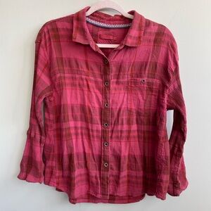 Prana Red and Pink Plaid Button Up Shirt
